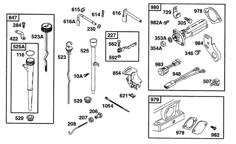Oil Fill, Oil Gard Diagram and Parts List for 221432-0143-XX  Briggs and Stratton Engine